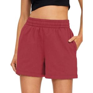 imageAUTOMET Womens Sweat Shorts Casual Summer Drawstring Comfy Elastic High Waist Running Clothes with PocketsWatermelonred