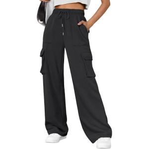imageAUTOMET Womens Sweatpants Wide Leg Cargo Pants Fall Fashion Outfits Sweats Baggy Winter Clothes Parachute JoggersBlack