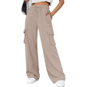 imageAUTOMET Womens Sweatpants Wide Leg Cargo Pants Fall Fashion Outfits Sweats Baggy Winter Clothes Parachute JoggersCoffeegrey