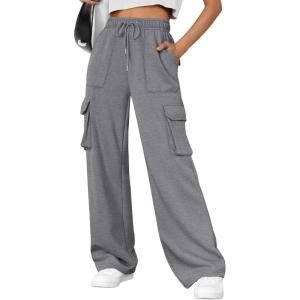 imageAUTOMET Womens Sweatpants Wide Leg Cargo Pants Fall Fashion Outfits Sweats Baggy Winter Clothes Parachute JoggersDarkgrey