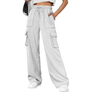 imageAUTOMET Womens Sweatpants Wide Leg Cargo Pants Fall Fashion Outfits Sweats Baggy Winter Clothes Parachute JoggersGrey