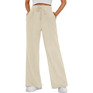 imageAUTOMET Womens Wide Leg Sweatpants High Waisted Baggy Pants Drawstring Athletic JoggersBeige