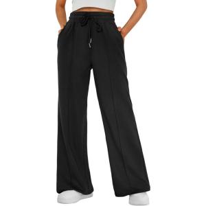 imageAUTOMET Womens Wide Leg Sweatpants High Waisted Baggy Pants Drawstring Athletic JoggersBlack