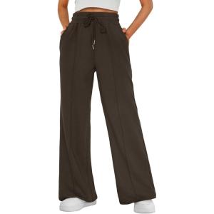 imageAUTOMET Womens Wide Leg Sweatpants High Waisted Baggy Pants Drawstring Athletic JoggersCoffee