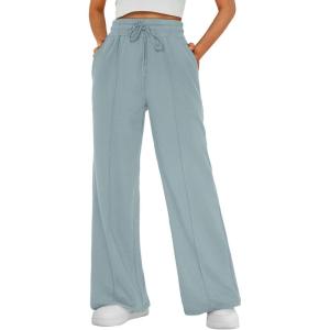 imageAUTOMET Womens Wide Leg Sweatpants High Waisted Baggy Pants Drawstring Athletic JoggersGrey Blue