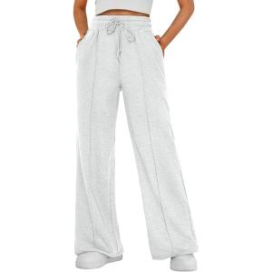 imageAUTOMET Womens Wide Leg Sweatpants High Waisted Baggy Pants Drawstring Athletic JoggersLight Gray