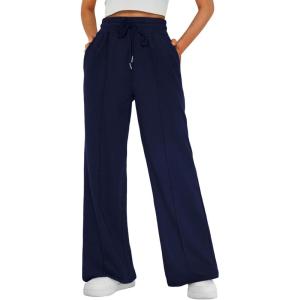 imageAUTOMET Womens Wide Leg Sweatpants High Waisted Baggy Pants Drawstring Athletic JoggersNavy Blue