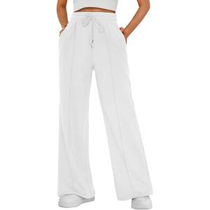 imageAUTOMET Womens Wide Leg Sweatpants High Waisted Baggy Pants Drawstring Athletic JoggersWhite