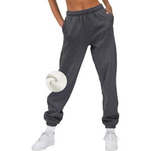 imageAUTOMET Womens Winter Casual Baggy Fleece Lined Sweatpants Fashion High Waisted Joggers Pants Athletic Clothes with PocketsBlackgrey