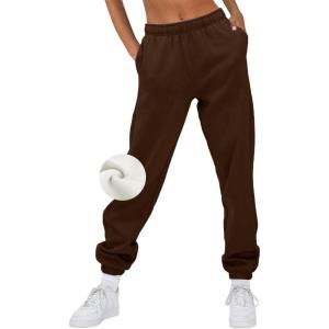 imageAUTOMET Womens Winter Casual Baggy Fleece Lined Sweatpants Fashion High Waisted Joggers Pants Athletic Clothes with PocketsBrown