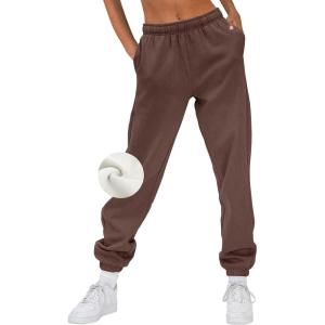 imageAUTOMET Womens Winter Casual Baggy Fleece Lined Sweatpants Fashion High Waisted Joggers Pants Athletic Clothes with PocketsCoffee
