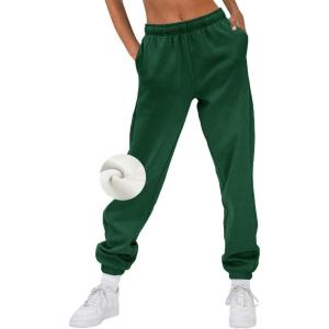 imageAUTOMET Womens Winter Casual Baggy Fleece Lined Sweatpants Fashion High Waisted Joggers Pants Athletic Clothes with PocketsDark Green