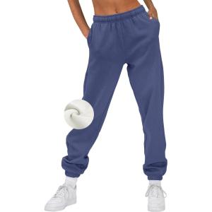imageAUTOMET Womens Winter Casual Baggy Fleece Lined Sweatpants Fashion High Waisted Joggers Pants Athletic Clothes with PocketsNavy Blue