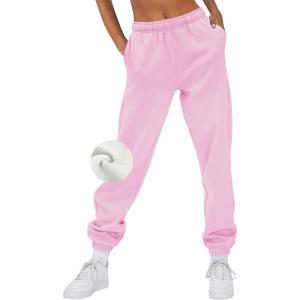 imageAUTOMET Womens Winter Casual Baggy Fleece Lined Sweatpants Fashion High Waisted Joggers Pants Athletic Clothes with PocketsPink