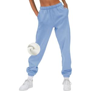 imageAUTOMET Womens Winter Casual Baggy Fleece Lined Sweatpants Fashion High Waisted Joggers Pants Athletic Clothes with PocketsSkyblue