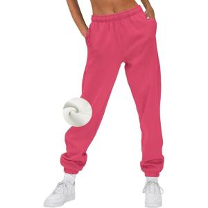 imageAUTOMET Womens Winter Casual Baggy Fleece Lined Sweatpants Fashion High Waisted Joggers Pants Athletic Clothes with PocketsWatermelonred