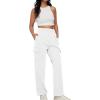 imageAUTOMET Womens Cargo Sweatpants Baggy Fleece High Waisted Joggers Sweat Pants Athletic PantsWhite