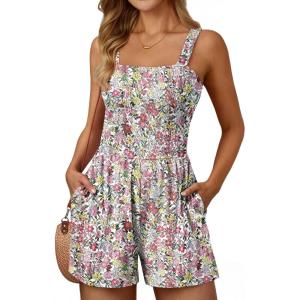 imageAUTOMET Rompers for Women Summer Vacation Beach Outfits Casual Loose Square Neck Shorts Jumpsuits Overalls 2025 Resort WearPink