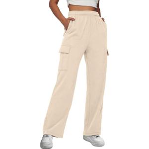 imageAUTOMET Womens Cargo Sweatpants Baggy Fleece High Waisted Joggers Sweat Pants Athletic PantsApricot