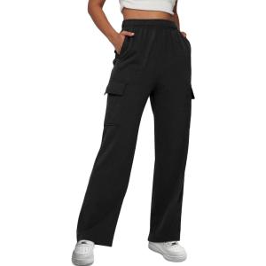 imageAUTOMET Womens Cargo Sweatpants Baggy Fleece High Waisted Joggers Sweat Pants Athletic PantsBlack