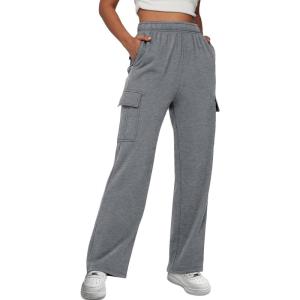 imageAUTOMET Womens Cargo Sweatpants Baggy Fleece High Waisted Joggers Sweat Pants Athletic PantsBlackgrey