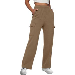 imageAUTOMET Womens Cargo Sweatpants Baggy Fleece High Waisted Joggers Sweat Pants Athletic PantsCoffee