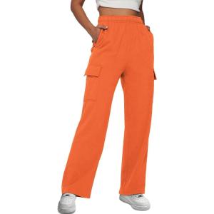 imageAUTOMET Womens Cargo Sweatpants Baggy Fleece High Waisted Joggers Sweat Pants Athletic PantsOrange