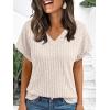 imageAUTOMET Women Tops Summer Sweaters Short Sleeve V Neck Shirts 2025 Spring Fashion Dressy Casual Business Tunic BlousesApricot