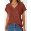 imageAUTOMET Women Tops Summer Sweaters Short Sleeve V Neck Shirts 2025 Spring Fashion Dressy Casual Business Tunic BlousesBrown