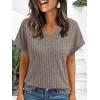 imageAUTOMET Women Tops Summer Sweaters Short Sleeve V Neck Shirts 2025 Spring Fashion Dressy Casual Business Tunic BlousesGrey