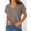 imageAUTOMET Women Tops Summer Sweaters Short Sleeve V Neck Shirts 2025 Spring Fashion Dressy Casual Business Tunic BlousesGrey