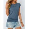 imageAUTOMET Womens Casual Summer Tops Dressy Cap Sleeve Spring T Shirts Ruched Business Fashion Trendy Clothes Outfits 2025Greyblue