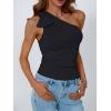 imageAUTOMET Womens One Off The Shoulder Tops Summer Outfits 2025 Trendy Sexy Clothes Ribbed Tank Sleeveless Shirts with Cute BowBlack