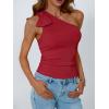 imageAUTOMET Womens One Off The Shoulder Tops Summer Outfits 2025 Trendy Sexy Clothes Ribbed Tank Sleeveless Shirts with Cute BowRed