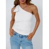 imageAUTOMET Womens One Off The Shoulder Tops Summer Outfits 2025 Trendy Sexy Clothes Ribbed Tank Sleeveless Shirts with Cute BowWhite