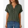 imageAUTOMET Womens Short Sleeve Shirts Henley Dressy Casual Summer Tops 2025 Trendy Blouses Cute TShirts Outfits ClothesArmy Green