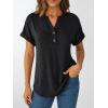 imageAUTOMET Womens Short Sleeve Shirts Henley Dressy Casual Summer Tops 2025 Trendy Blouses Cute TShirts Outfits ClothesBlack