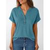 imageAUTOMET Womens Short Sleeve Shirts Henley Dressy Casual Summer Tops 2025 Trendy Blouses Cute TShirts Outfits ClothesBlue Green