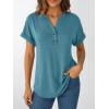 imageAUTOMET Womens Short Sleeve Shirts Henley Dressy Casual Summer Tops 2025 Trendy Blouses Cute TShirts Outfits ClothesBlue Green
