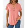 imageAUTOMET Womens Short Sleeve Shirts Henley Dressy Casual Summer Tops 2025 Trendy Blouses Cute TShirts Outfits ClothesCoral