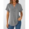 imageAUTOMET Womens Short Sleeve Shirts Henley Dressy Casual Summer Tops 2025 Trendy Blouses Cute TShirts Outfits ClothesGray