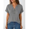 imageAUTOMET Womens Short Sleeve Shirts Henley Dressy Casual Summer Tops 2025 Trendy Blouses Cute TShirts Outfits ClothesGray
