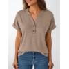 imageAUTOMET Womens Short Sleeve Shirts Henley Dressy Casual Summer Tops 2025 Trendy Blouses Cute TShirts Outfits ClothesKhaki