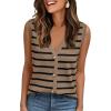 imageAUTOMET Vest for Women Striped Sweater Vests 2025 Trendy Summer Work Crochet Tops Button Up Business Casual OutfitsKhakiblack