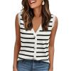 imageAUTOMET Vest for Women Striped Sweater Vests 2025 Trendy Summer Work Crochet Tops Button Up Business Casual OutfitsWhiteblack