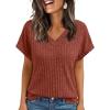 imageAUTOMET Women Tops Summer Sweaters Short Sleeve V Neck Shirts 2025 Spring Fashion Dressy Casual Business Tunic BlousesBrown