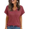 imageAUTOMET Women Tops Summer Sweaters Short Sleeve V Neck Shirts 2025 Spring Fashion Dressy Casual Business Tunic BlousesBurgundy