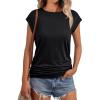 imageAUTOMET Womens Casual Summer Tops Dressy Cap Sleeve Spring T Shirts Ruched Business Fashion Trendy Clothes Outfits 2025Black