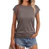 imageAUTOMET Womens Casual Summer Tops Dressy Cap Sleeve Spring T Shirts Ruched Business Fashion Trendy Clothes Outfits 2025Coffeegrey