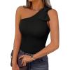 imageAUTOMET Womens One Off The Shoulder Tops Summer Outfits 2025 Trendy Sexy Clothes Ribbed Tank Sleeveless Shirts with Cute BowBlack